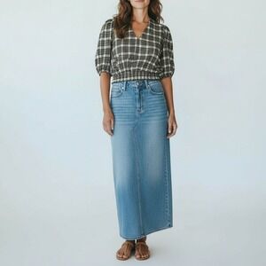 Harper 241 Black White Plaid Boho Stretch Top Medium Lightweight Blouse Feminine